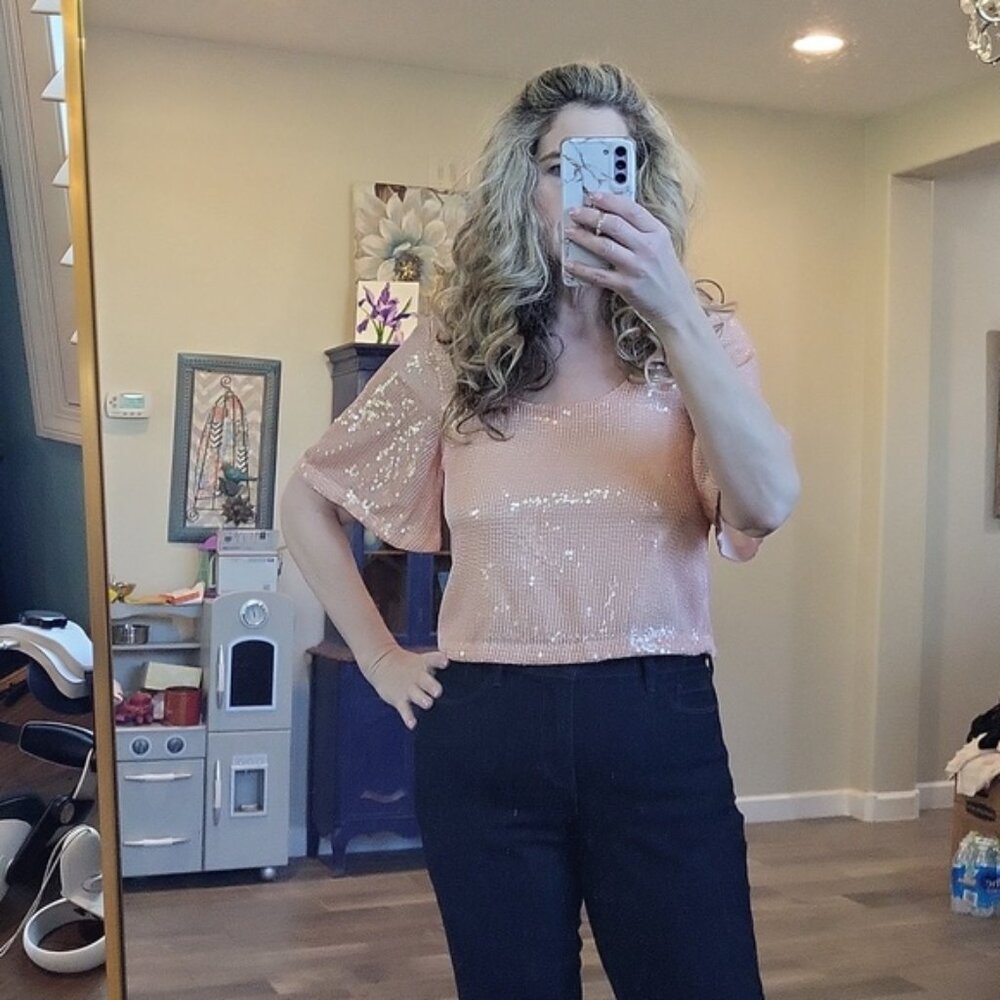 Free People Night Fever Sequin Blouse